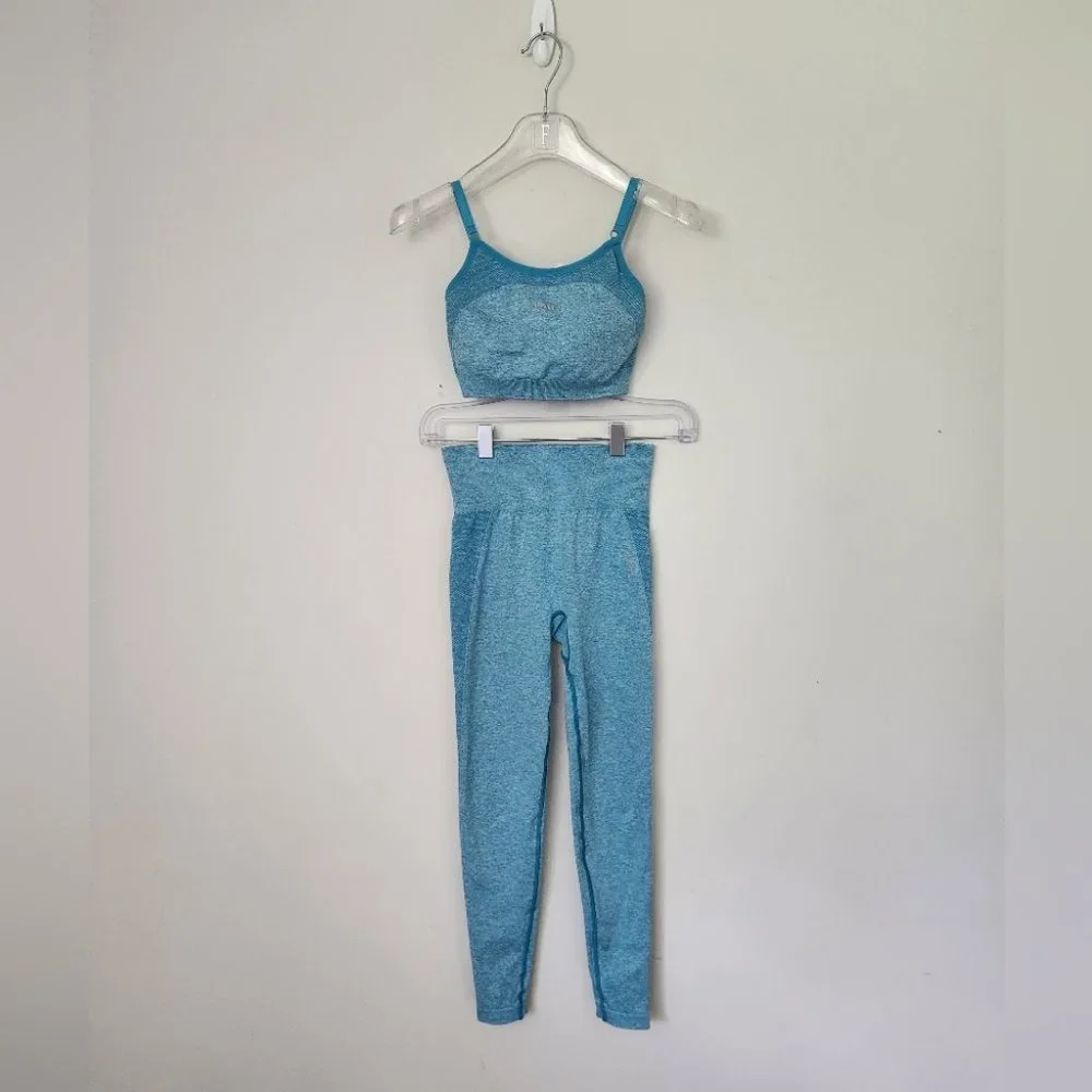 *SOLD* GYMSHARK | Tank top sport bra leggings set tuquoise blue sz S - Picture 1 of 6